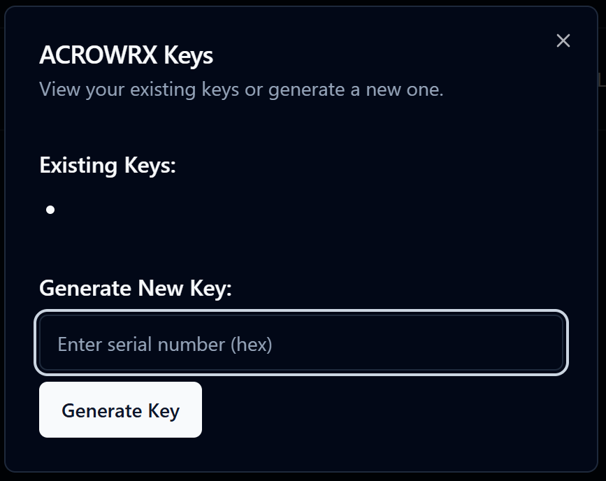 Key Generator Pop-up Window